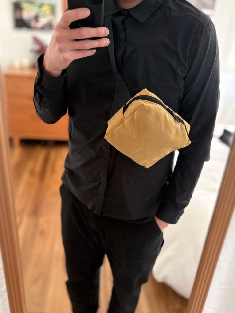 Handmade Heavy Canvas Crossbody Bag w/ Waxed Canvas Pocket – Beige